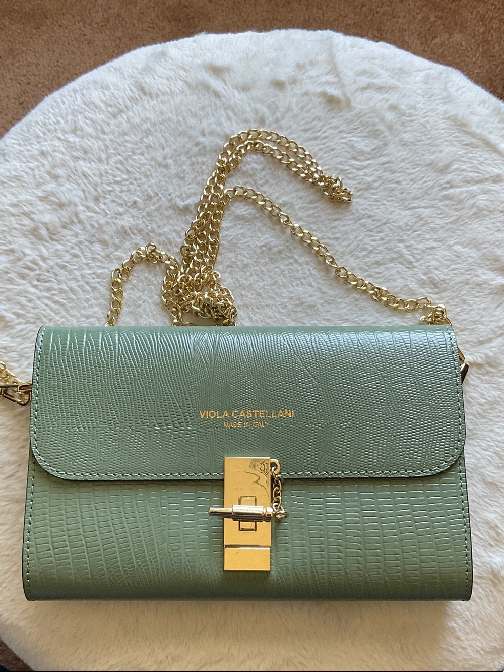 Viola Castellani Mint Green Chain Crossbody Bag